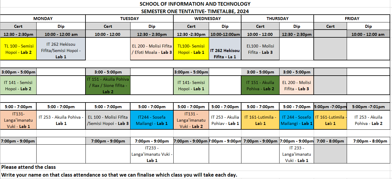 Attachment Tentative Time table Updated for Sem 1 2024.PNG